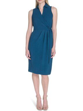 Calvin Klein Lightweight Stretch Wrap Dress — Size 10 – Teal | NWT